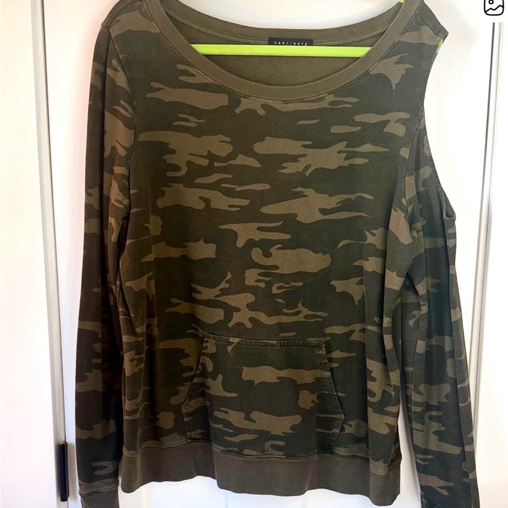Sanctuary Green & Brown Camo One-Shoulder Knit Top size L